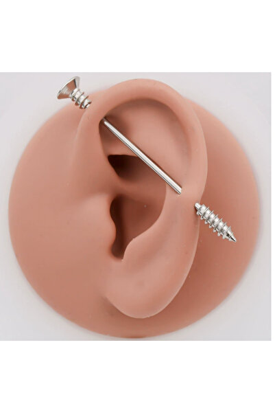 TakıLabirenti Industrial Barbell Piercing, Çivi Detaylı Kıkırdak Küpe, Kulak ...