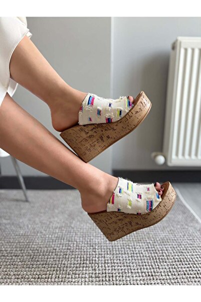 asmi shoes Γυναικείες παντόφλες Limo White Denim με επένδυση από φελλό σόλα 1...