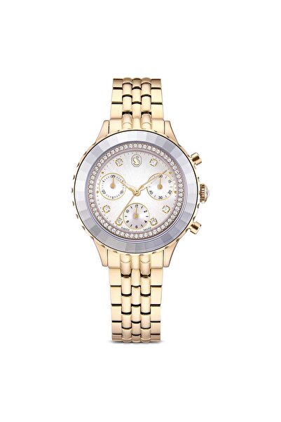 Swarovski Octea Chrono Saat İsviçre Üretimi Metal Bileklik Altin Rengi Şampan...