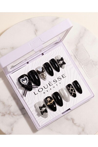 Louesse Beauty Louésse Noir Bow Glam Takma Tırnak 12’li – Siyah Gümüş Simli K...