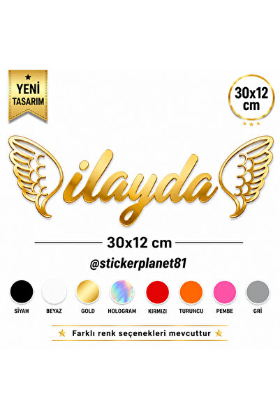 AlpiLeo GOLD Altın Melek Kanatlı İsim Sticker 30x12 cm Oto Cam Yazısı Kişiye ...