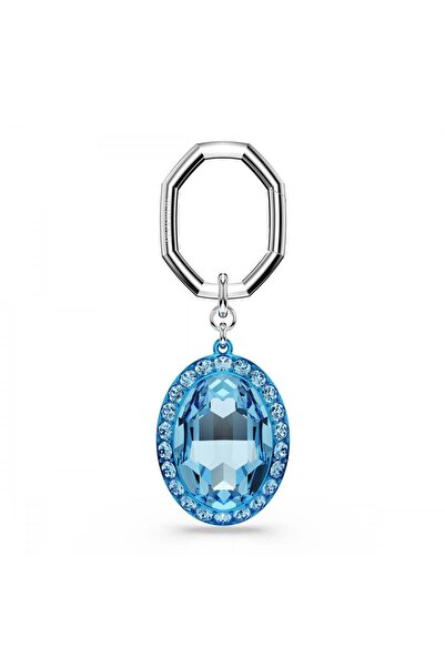 Swarovski سلسلة مفاتيح بقطع بيضاوي الشكل باللون الأزرق ومعدن مختلط