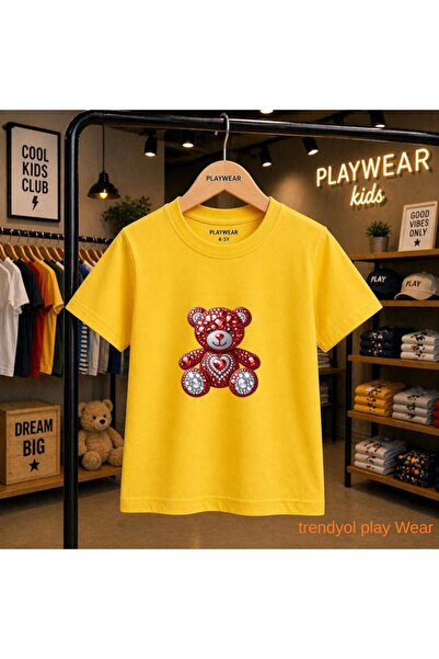 playwear Red Elmas Bear Printed 100% Children's Unisex T-Shirt 5 6 -7 8-9 10 ...