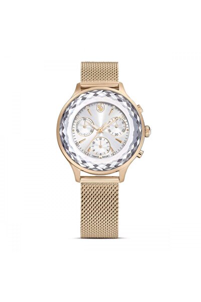 Swarovski Nova Chrono Saat İsviçre Üretimi Metal Bileklik Pembe Altin Ton Pem...