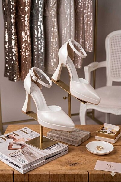 Livante Kadın Platform Ayakkabı Bilekten Bağlamalı Topuk Stiletto, Gelin Ayak...