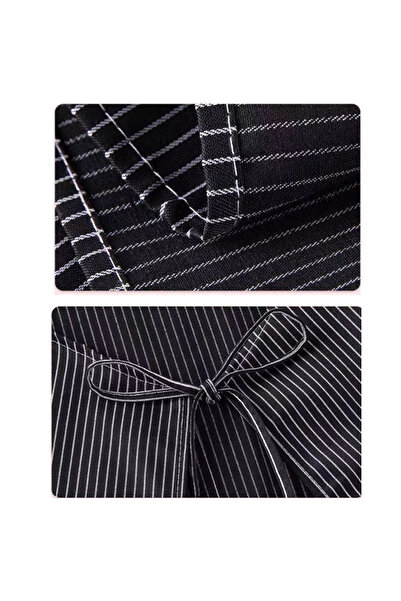 GALORWAY Șorț de bucătărie sau gratar din bumbac, cu buzunare, 70x75 cm, negru cu model în dungi