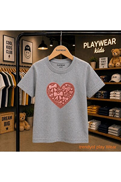 playwear Πλεκτή κορδέλα με στάμπα καρδιάς 100% παιδικό unisex μπλουζάκι 5 6 -...