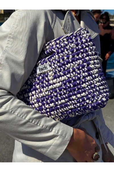 Beril Yamaç Design Studio Byds Hand Knitted Handbag with Handle - Handmade Portfolio Bag - Retro Design Handbag
