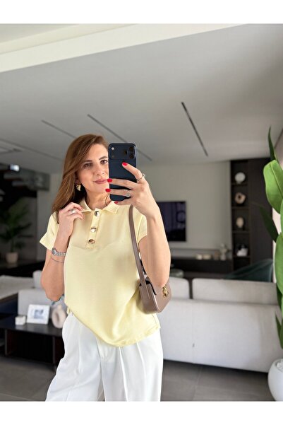 La Perla Boutique gold düğmeli polo yaka T-shirt