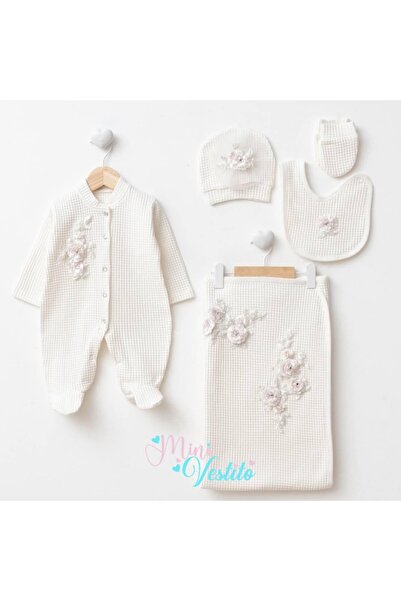 MiniVestito İthal Dantelli Waffle Kumaş 5 Li Hastane Çıkışı Seti