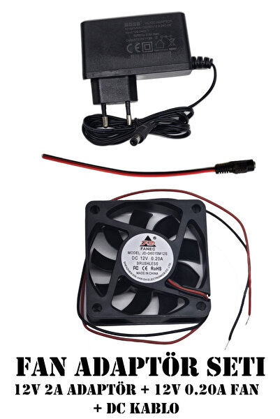chester 12V 2A Adaptör ve 6cm Soğutucu Fan Seti - DC Kablo Dahil Tak Çalıştır...