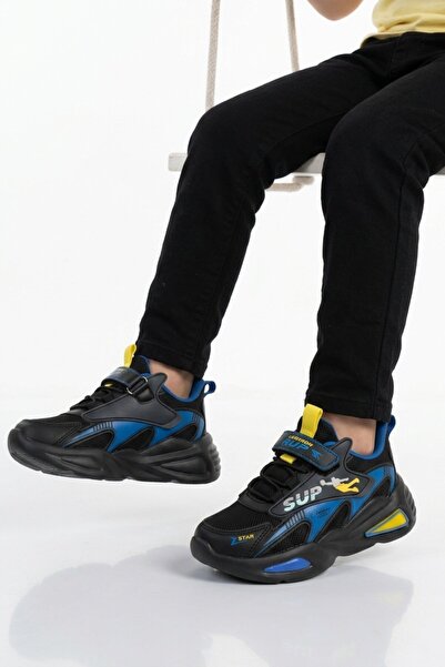 ruffon Black Saks Mesh Velcro Boys' Sports Shoes