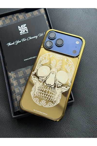 MHIRAJE Kurukafa İskelet Model Altın Kaplama iPhone 17 Pro Max Kılıf