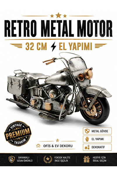 KOLAYEV Dekoratif Metal Motosiklet Retro Vintage Motor Biblo 32 cm El Yapımı ...