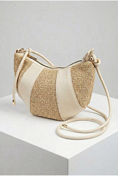 Baguar Croissant Model Hand and Shoulder Bag with Straw Detail and Adjustable...