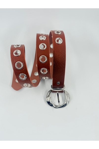 Pantastic Jeans 3.cm. Tan-Colored Faux Leather Belt with Silver Buckle and Si...