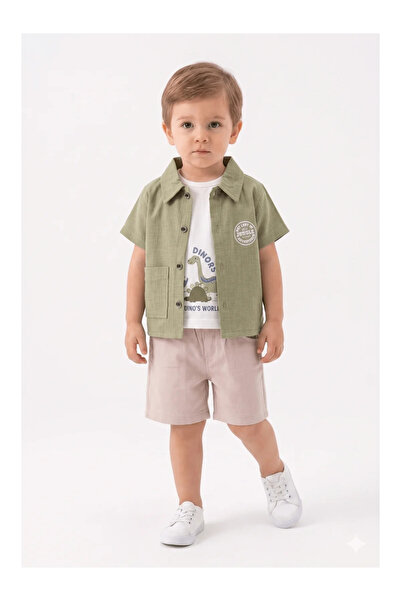 Mini Baray Dinosaur Printed Shirt 3-Piece Set (9-12-18-24 Months)
