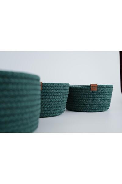 Fabrix Home 3-Piece Round Decorative Cotton Basket Set Green Multi-Purpose Organizer