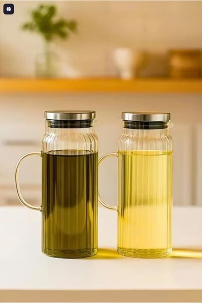Hellomani 2 Pieces Steel Vacuum Lid Borosilicate Jug-Glass Oil Pot-Vinegar Po...