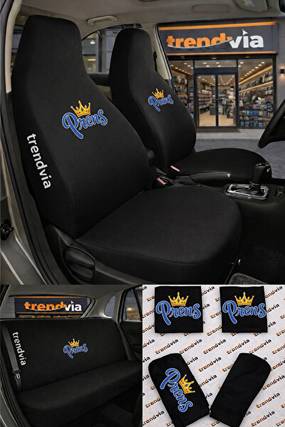 trivexa Prince Logo Car Seat Cover Front and Rear Set – Combed Cotton Lycra U...