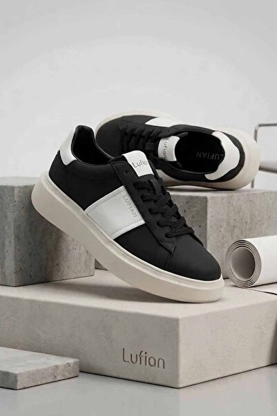 Lufian Γυναικεία Μαύρα/Λευκά Δερμάτινα Sneakers - Casual Παπούτσια με Χοντρή ...