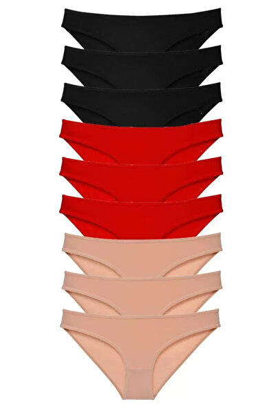 Mestore 9 Pieces Super Eco Set Lycra Women's Slip Panties Black Red Skin