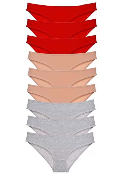 Mestore 9 Pieces Super Eco Set Lycra Women's Slip Panties Red Skin Gray