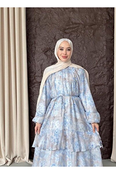 merve ada design Kadın Çiçek Desenli Şifon Astarlı Elbise