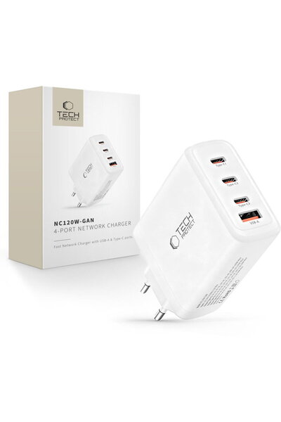 Tech-Protect NC120W-GAN ÎNCĂRCĂTOR DE REȚEA CU 4 PORTURI PD 120W / QC3.0 ALB