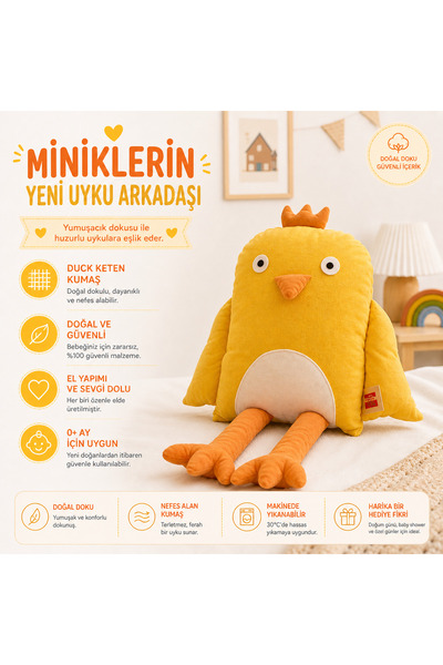 Home Civciv Figürlü Uyku Arkadaşı Dekoratif Çocuk Yastık Çocuk Odası - 85X55 cm