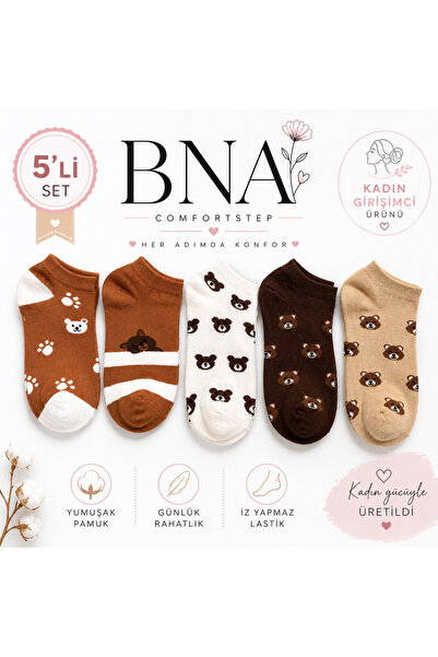 BNA Comfortstep BNA Comfort Step Kadın Patik Çorap 5’li Set Pamuklu Ayıcık De...