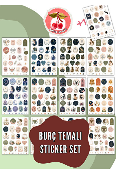 Kiraz Craft 12 Burç Sticker Seti – Astroloji & Zodyak Temalı, Planner, Ajanda...
