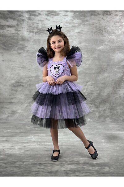 Sy Store Kuromi Themed Lilac and Black Tulle Girls' Dress