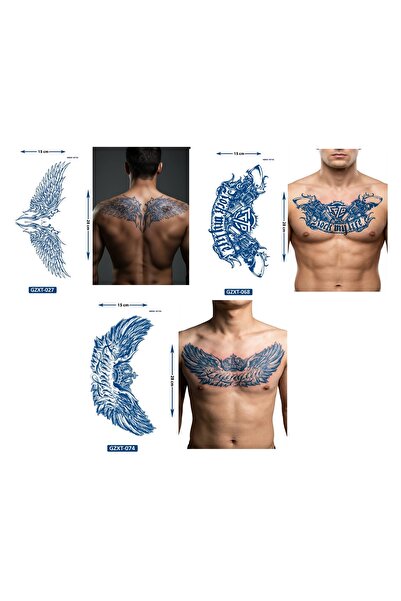 Airbrush Tattoo Büyük Boy 3 Adet Birden Yarı Kalıcı Kanat Bel Sırt Dövmesi Ay...
