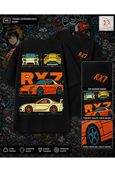 dompulerimoda Rx7 Mazda Printed Oversize Unisex Black T-Shirt