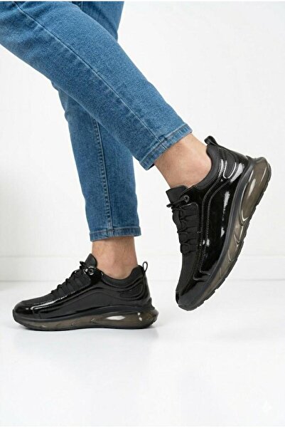 Voyager Erkek Siyah Hakiki Deri Ortopedik Kalın Tabanlı Günlük Sneaker Ayakkabı