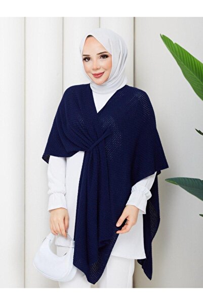 badibadii Women's Knitted Shawl Poncho with Knot Detail