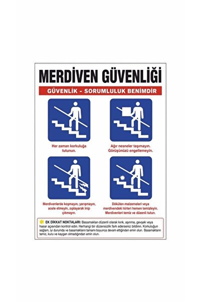 Gokco Merdiven Güvenliği Uyarı Levhası 40x30cm Ebat
