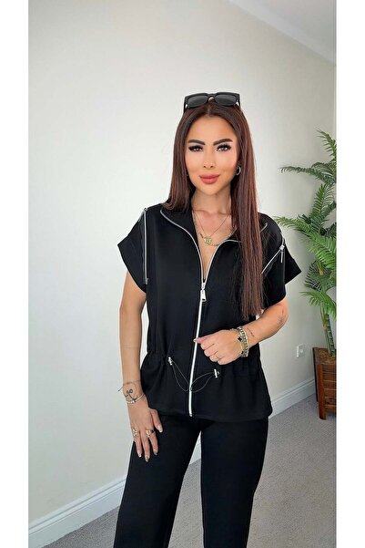 DİDEM GÜLTAKTI Set negru cu fermoar pentru femei Zea