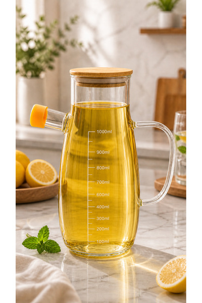 Bamboo Lid Glass Oil Can Borosilicate Oil Can 1000 ml