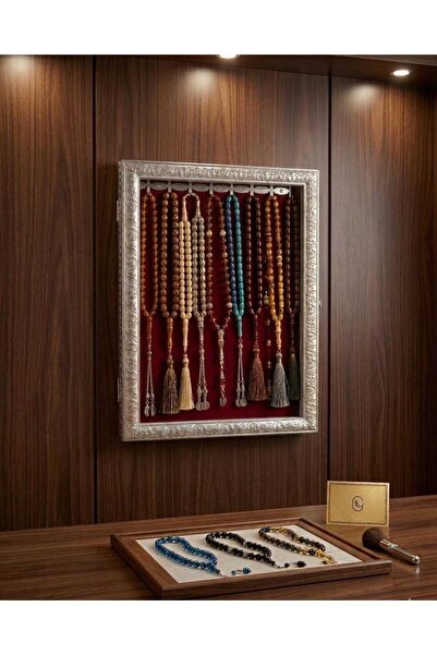 BEEJA Gold veya Gümüş Detaylı Cam Kapaklı Duvara Askılı Tesbih veya Takı Serg...