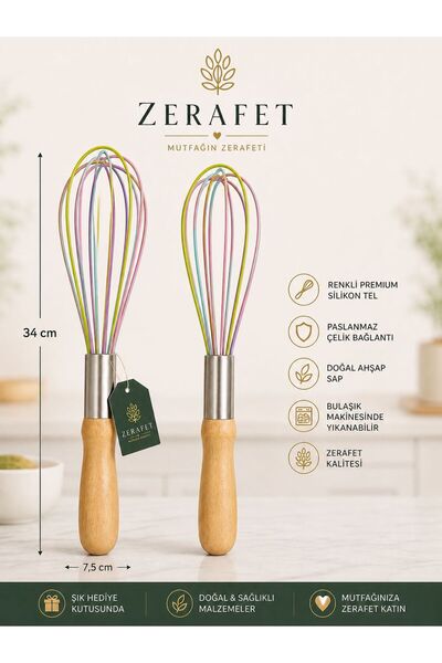 ZERAFET Kek Pasta Ayran Yumurta Çorba Karıştırıcı Silikon El Çırpıcı (34cm)