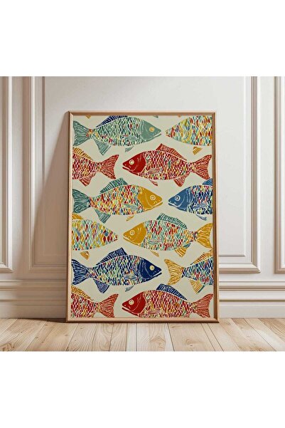 NinaStore Renkli Balık Desenli Poster | Sahil Temalı Duvar Sanatı Baskısı | D...