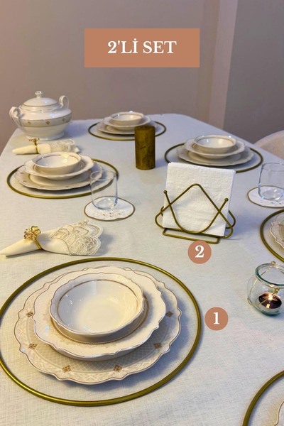 Edora Home 2’li Set Mat Gold 6'lı Supla Üçgen Peçetelik Mutfak Seti