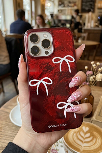 Nezih Case iPhone 14 Pro Max Uyumlu Darbe Koruyuculu Kırmızı Fiyonk Desenli P...