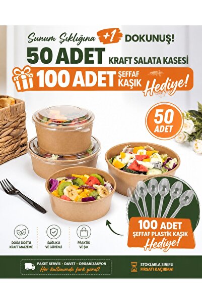 GenelTedarik BOWL KASE + KAPAK + 100 ADET PLASTİK KAŞIK HEDİYELİ