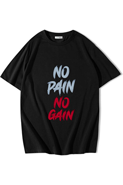 BRZ COLLECTION Tricou Unisex Oversize No Pain No Gain Negru