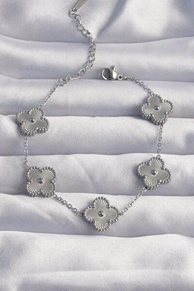 Clariss 316L Steel Silver Color Motif Clover Bracelet