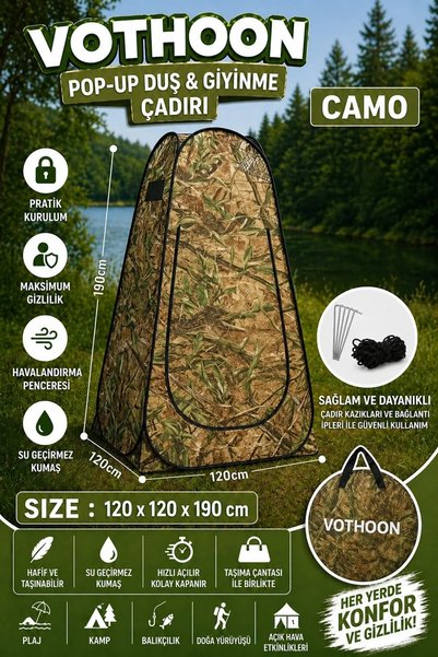 magicool Otomatik Kabin Giyinme Çadırı 120x120x190 Cm Üst Havalandırma Yan Pencereli Duş & Wc Çadırı