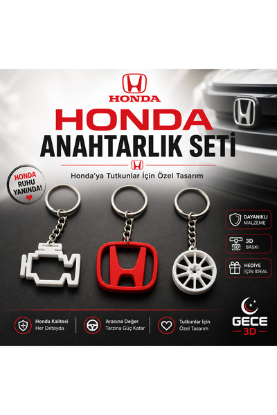GECE 3D ARABACILARA ÖZEL HONDA ÜÇLÜ ANAHTARLIK SETİ